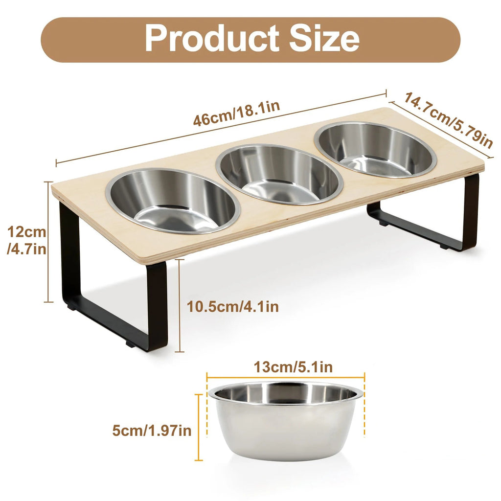 Elevated Tilted Pet Feeder with 3 Stainless Steel Bowls