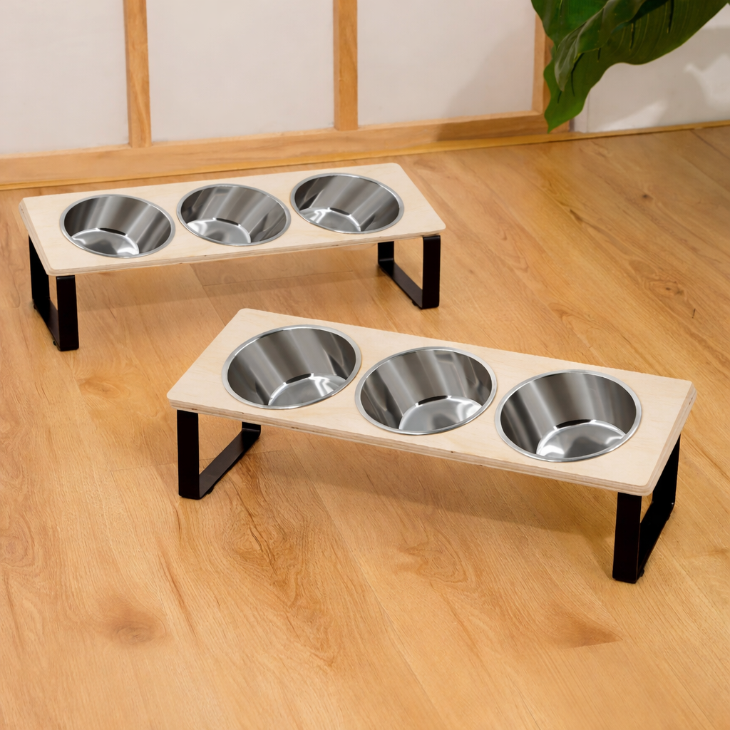 Elevated Tilted Pet Feeder with 3 Stainless Steel Bowls