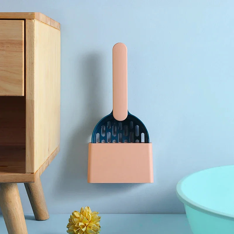 Ergonomic Cat Litter Shovel Scoop with Holder Base
