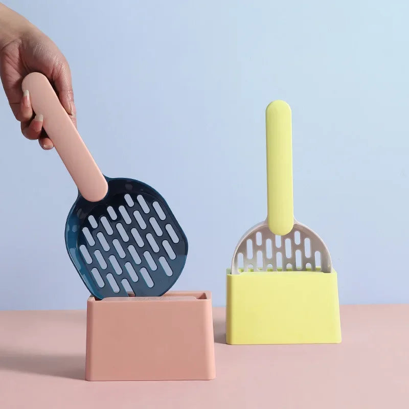 Ergonomic Cat Litter Shovel Scoop with Holder Base