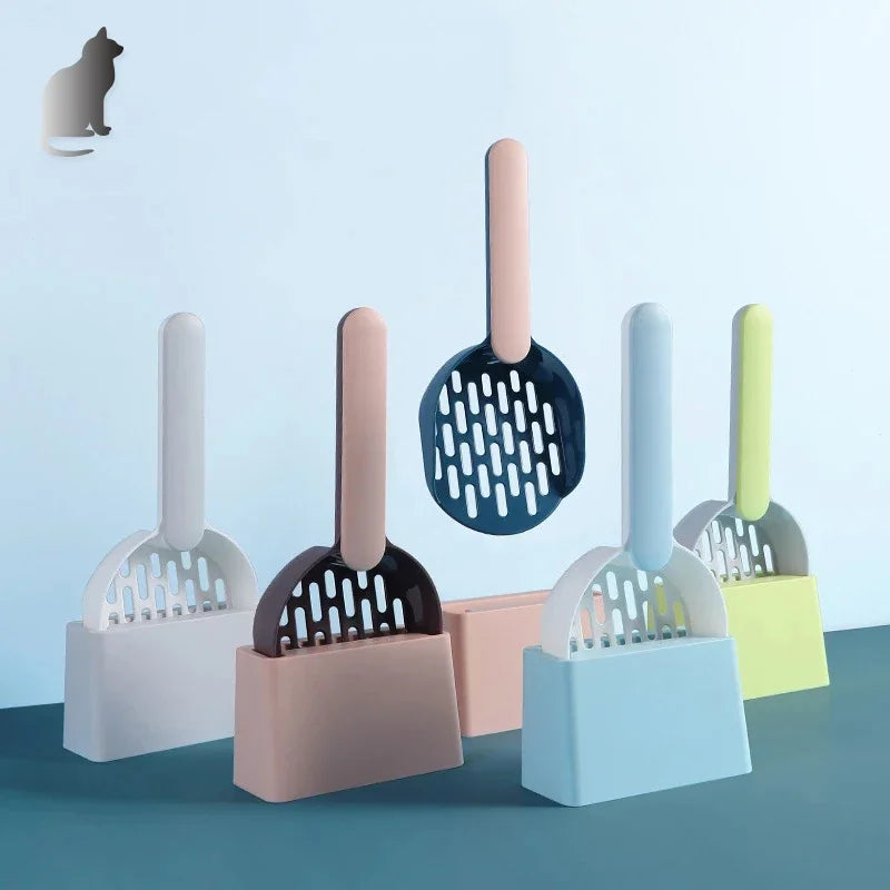 Ergonomic Cat Litter Shovel Scoop with Holder Base