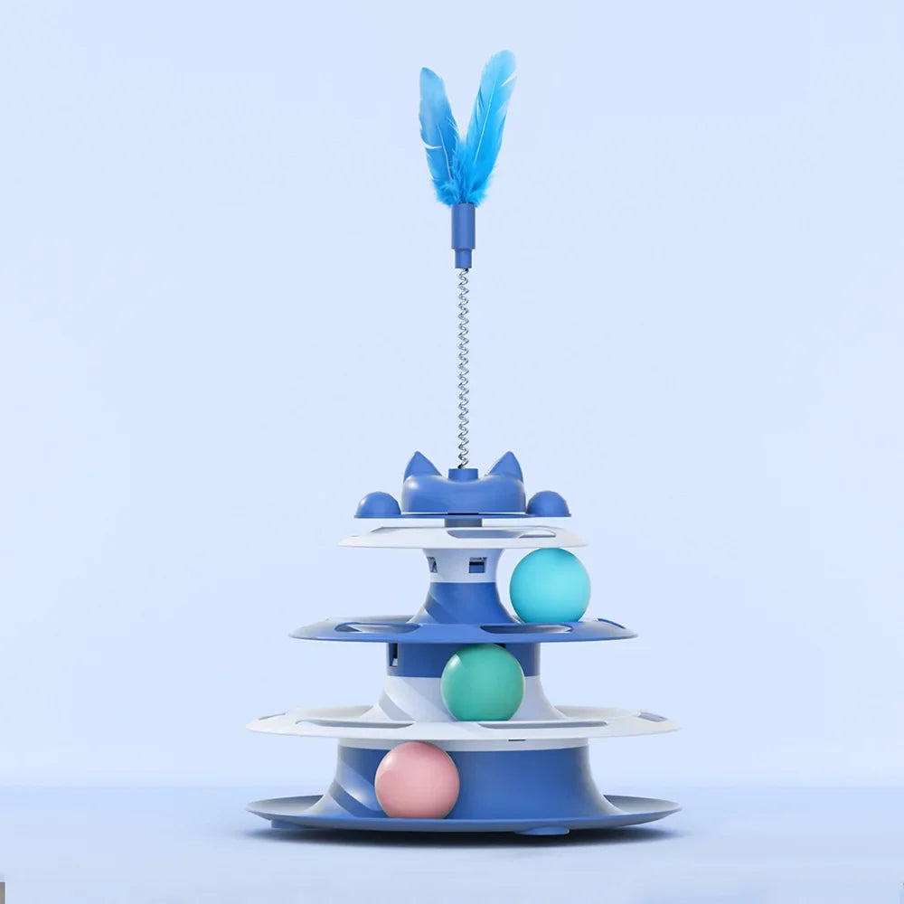 Feather And Balls Turntable Tower Interactive Cat Toy