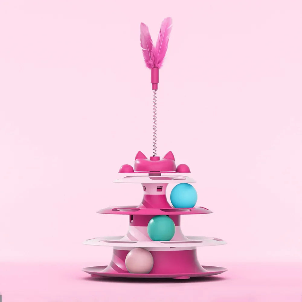 Feather And Balls Turntable Tower Interactive Cat Toy