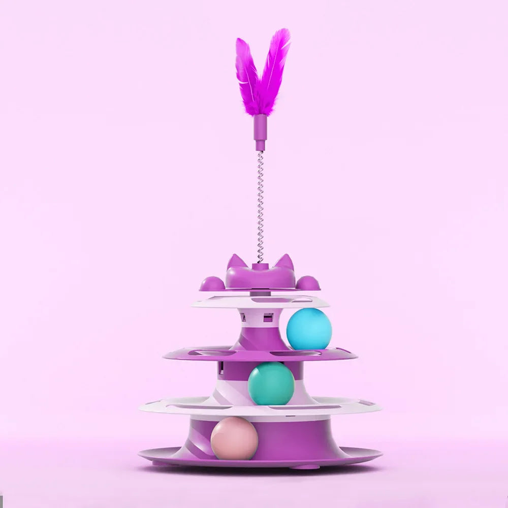 Feather And Balls Turntable Tower Interactive Cat Toy