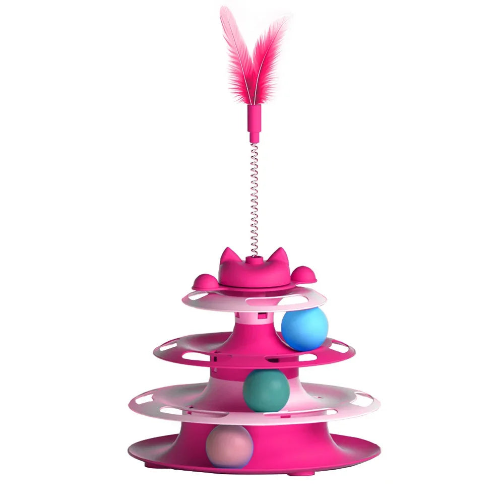 Feather And Balls Turntable Tower Interactive Cat Toy