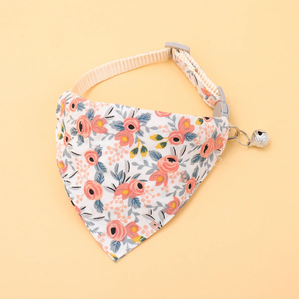 Floral Adjustable Pet Bandana Collar with Bell For Cats & Dogs