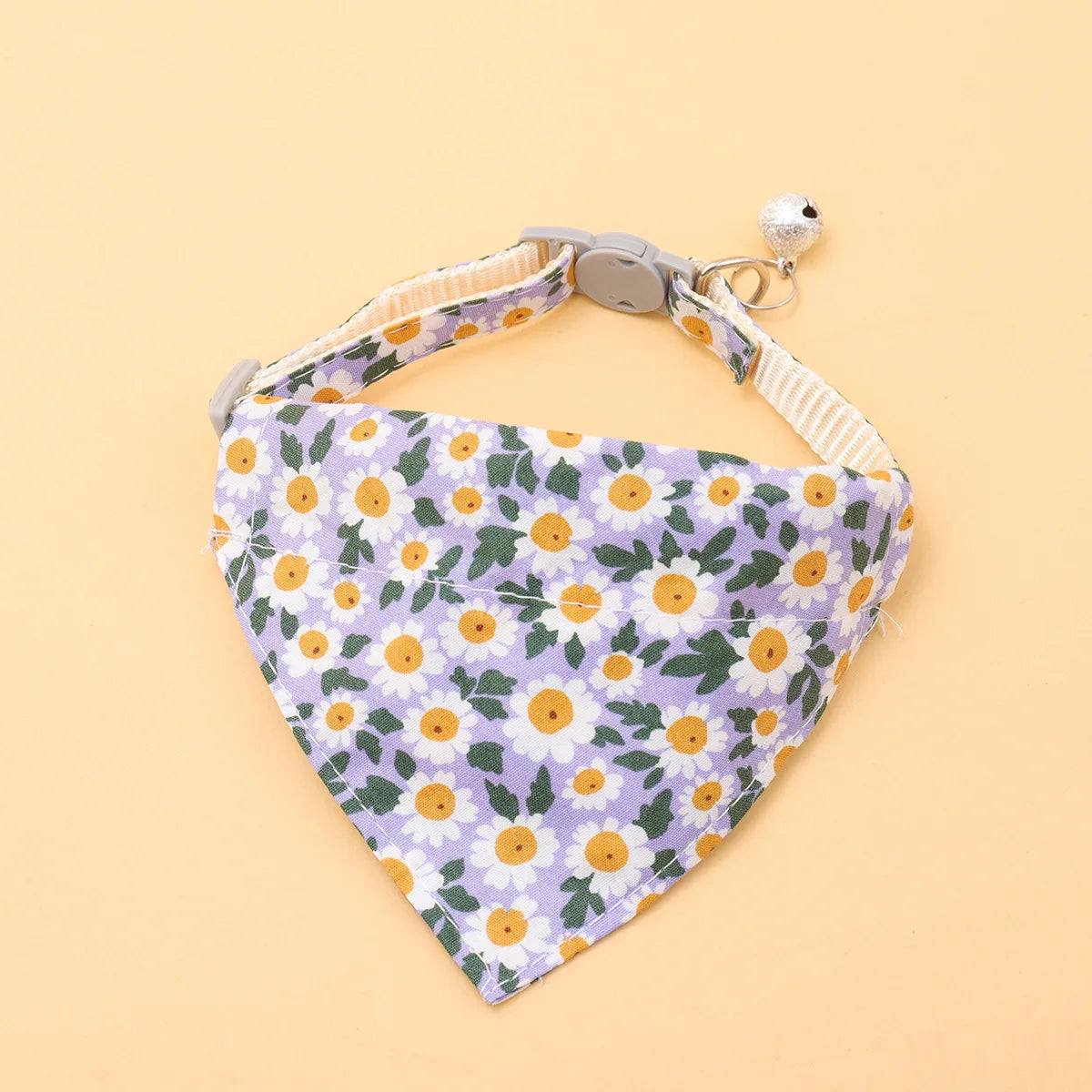 Floral Adjustable Pet Bandana Collar with Bell For Cats & Dogs