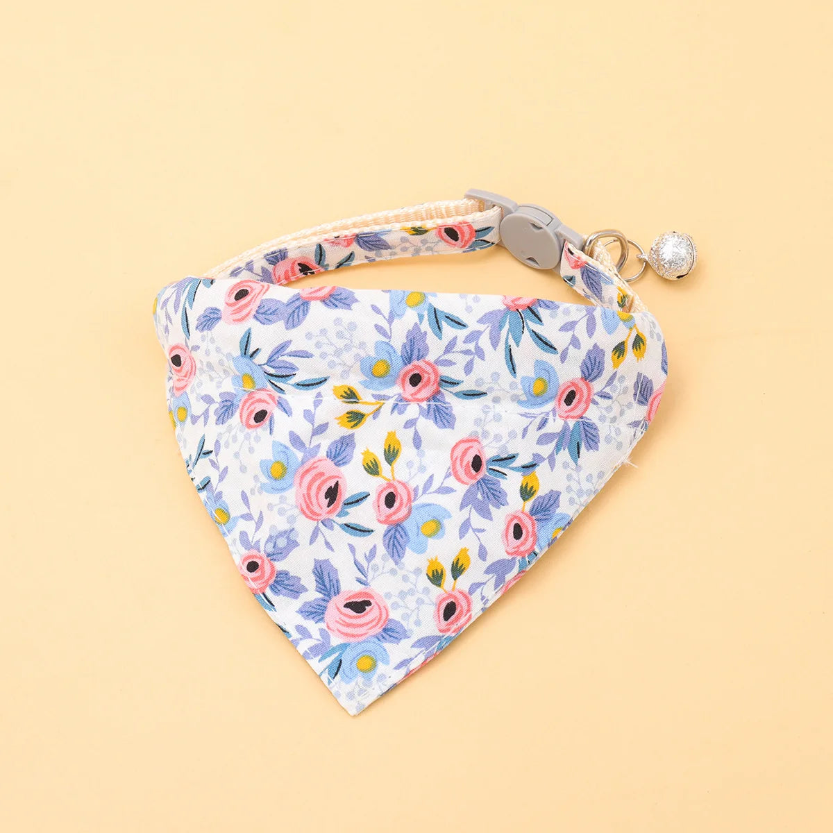 Floral Adjustable Pet Bandana Collar with Bell For Cats & Dogs