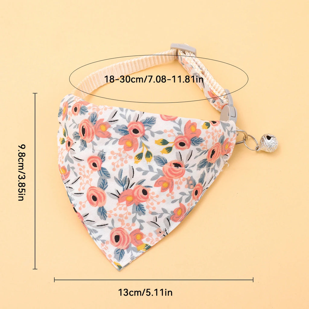 Floral Adjustable Pet Bandana Collar with Bell For Cats & Dogs