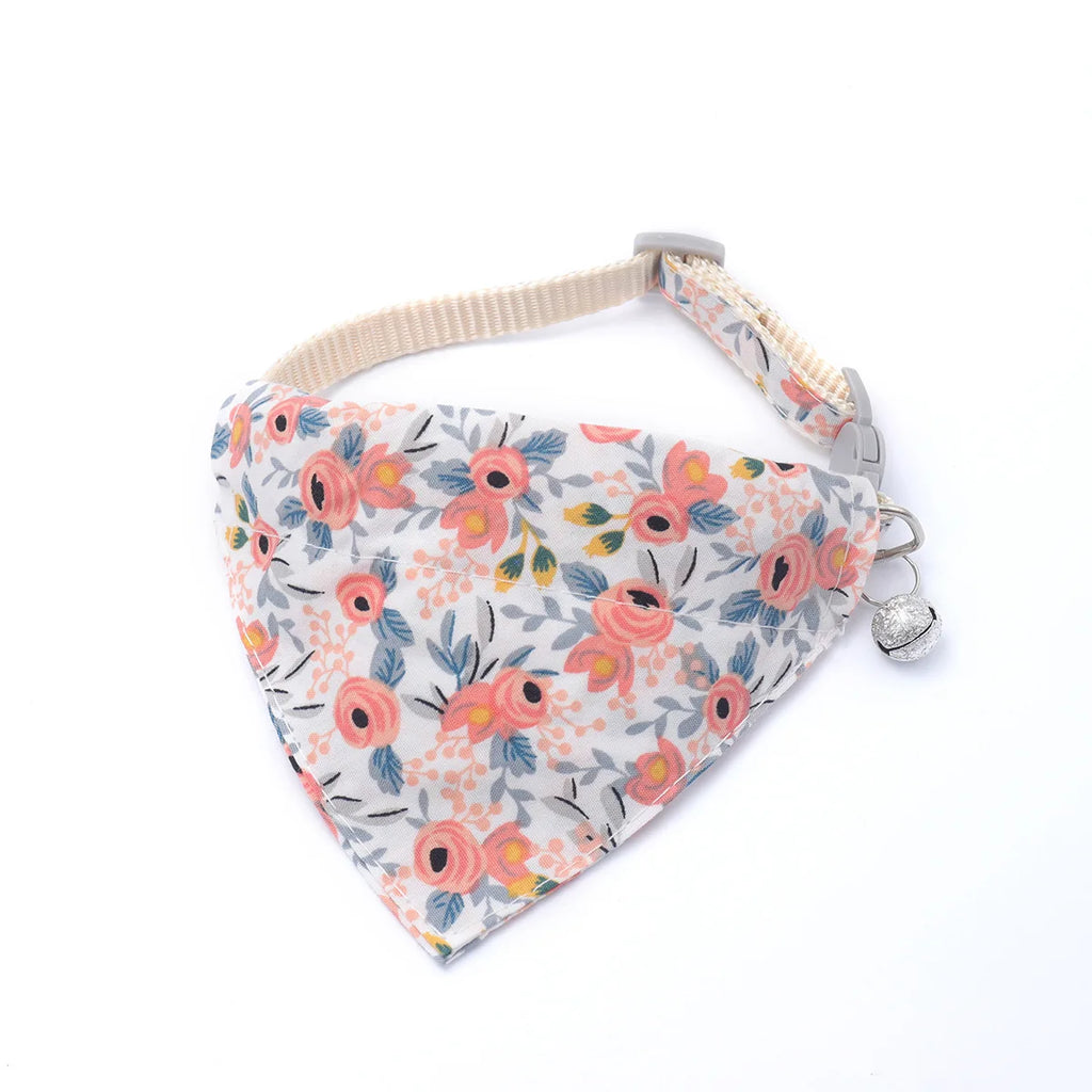 Floral Adjustable Pet Bandana Collar with Bell For Cats & Dogs