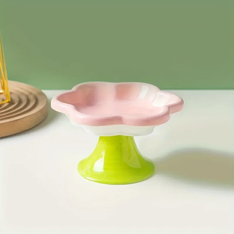 Flower-Shaped Elevated Ceramic Pet Bowl