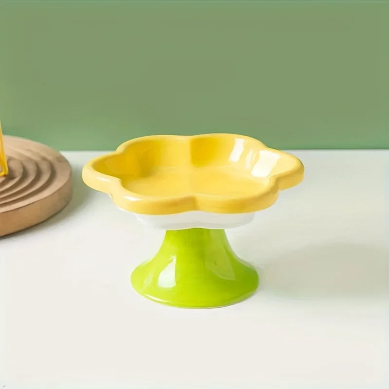 Flower-Shaped Elevated Ceramic Pet Bowl
