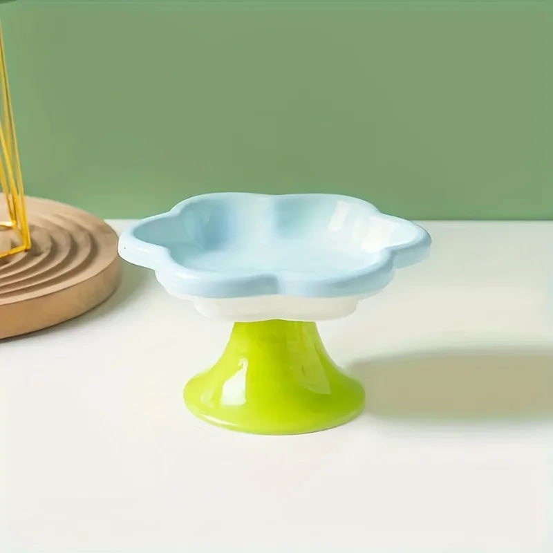 Flower-Shaped Elevated Ceramic Pet Bowl