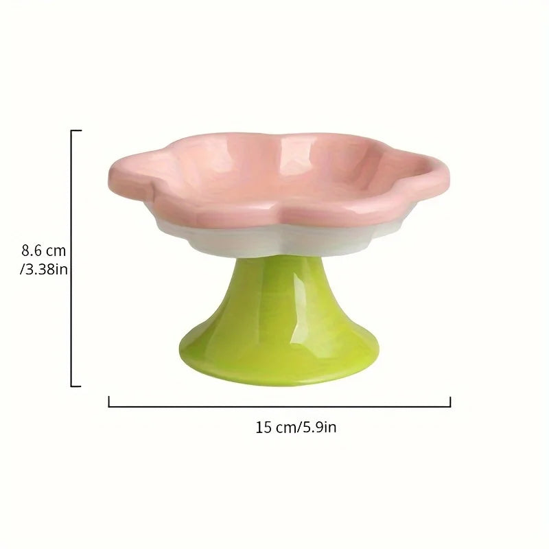 Flower-Shaped Elevated Ceramic Pet Bowl