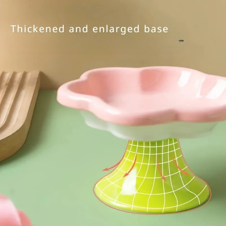 Flower-Shaped Elevated Ceramic Pet Bowl