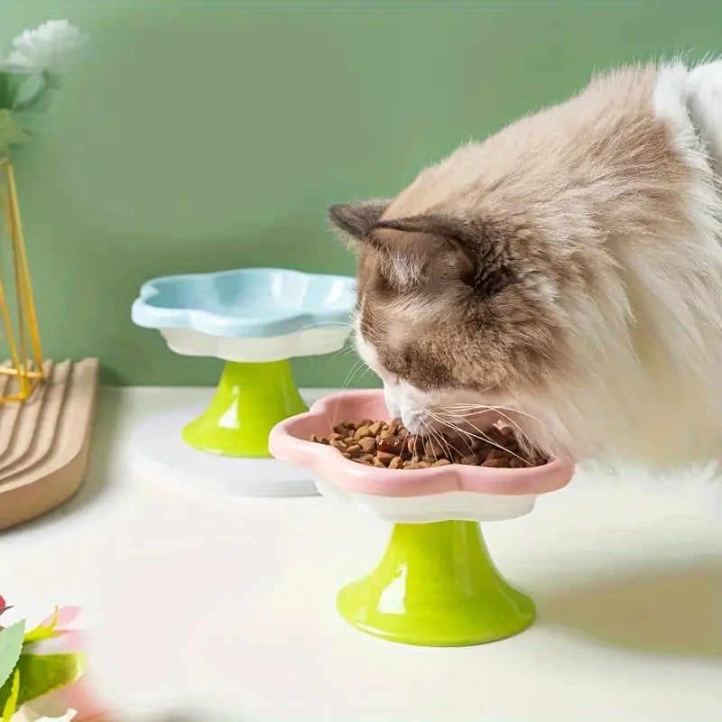 Flower-Shaped Elevated Ceramic Pet Bowl
