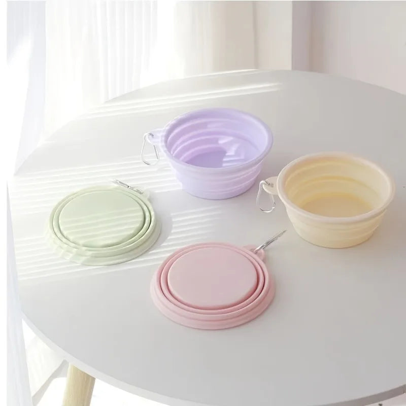 Foldable Silicone Pet Travel Bowl With Carabiner Clip