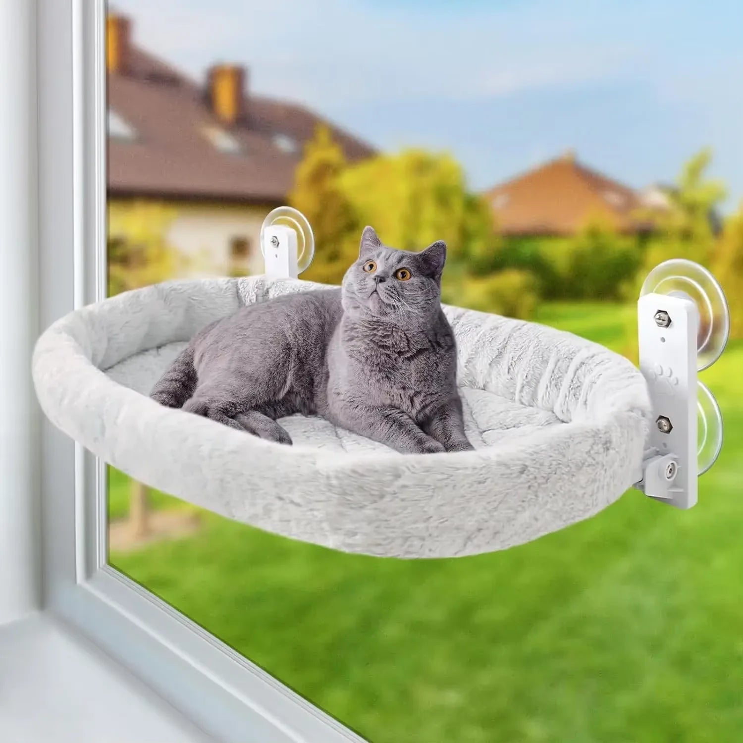 Foldable Suction Cup Reversible Plush Cat Hammock