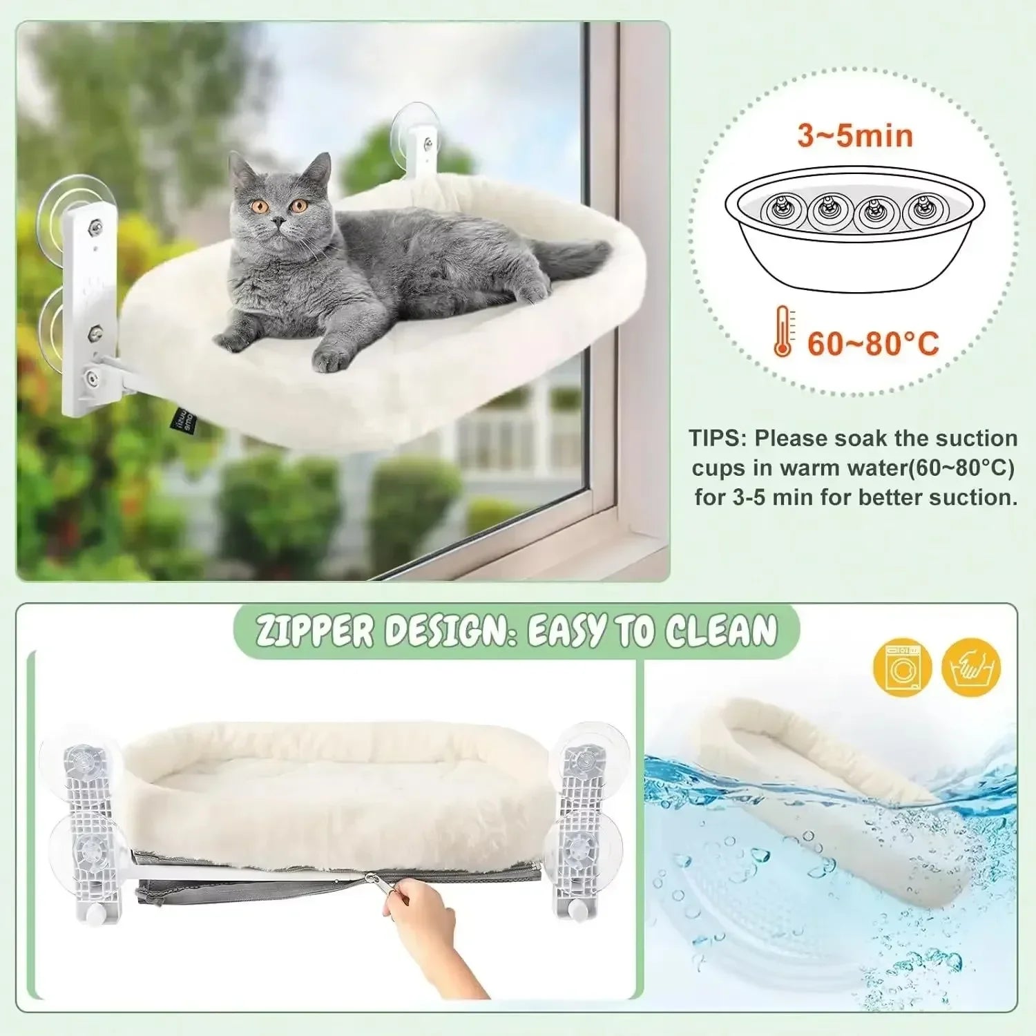 Foldable Suction Cup Reversible Plush Cat Hammock