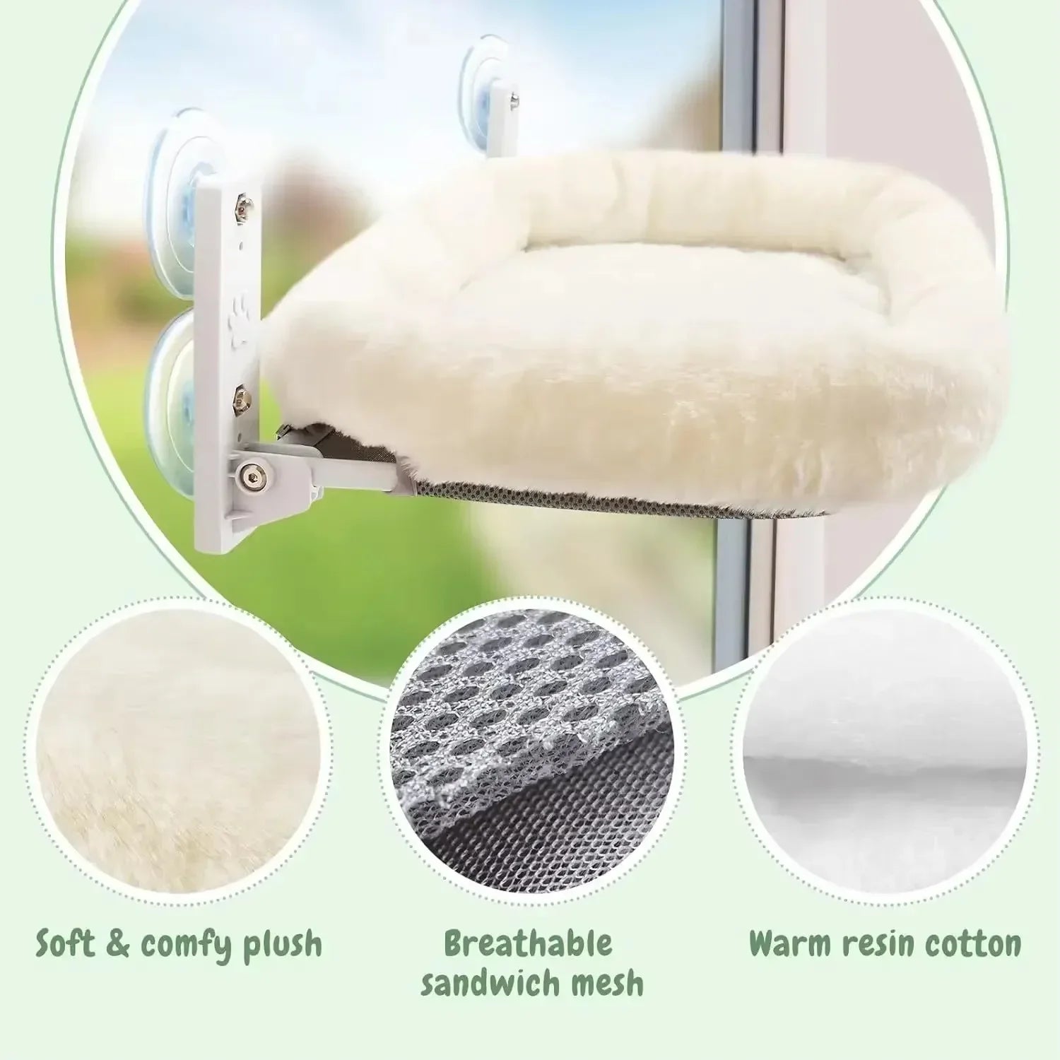 Foldable Suction Cup Reversible Plush Cat Hammock