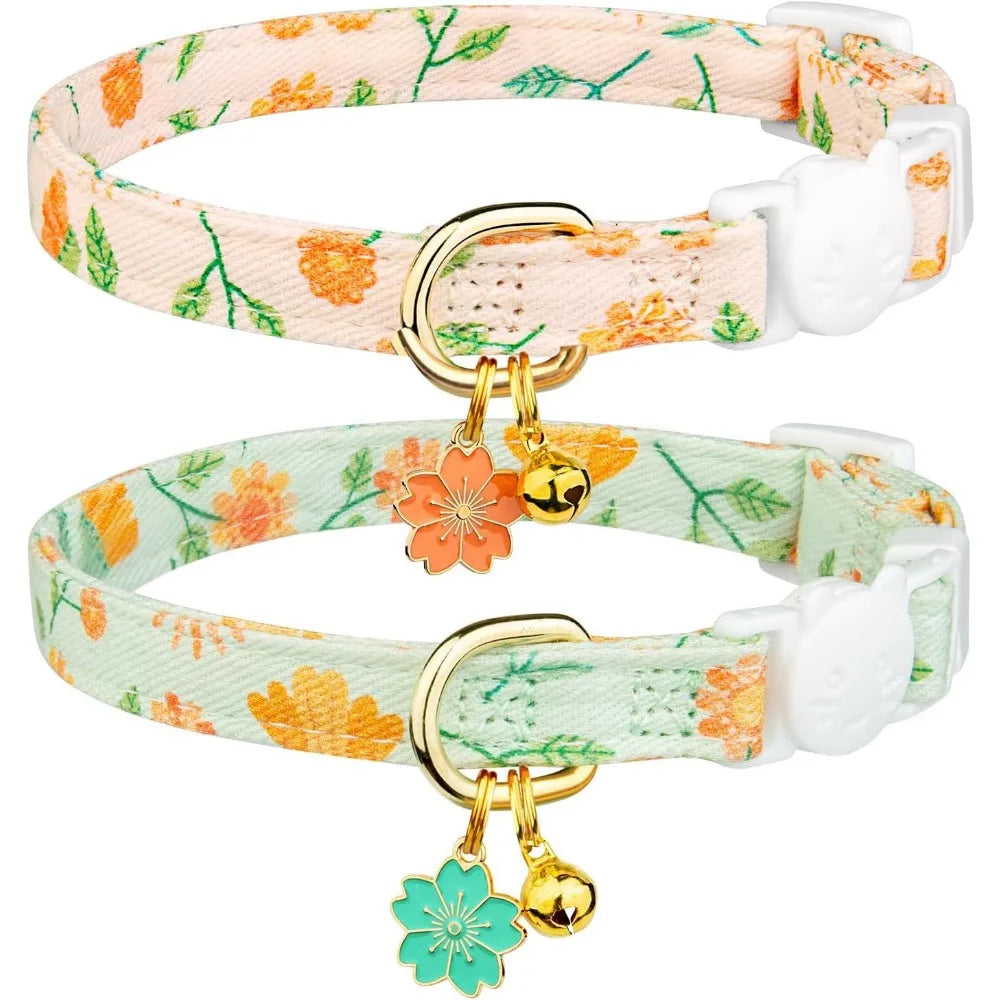 Handmade Cotton Strawberry & Heart Breakaway Cat Collar Duo