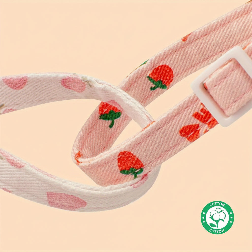 Handmade Cotton Strawberry & Heart Breakaway Cat Collar Duo