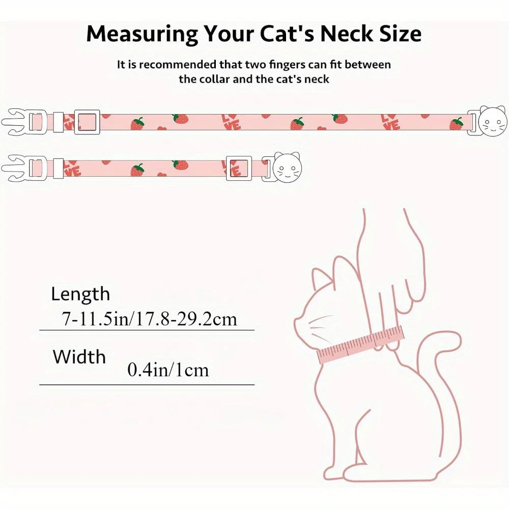 Handmade Cotton Strawberry & Heart Breakaway Cat Collar Duo