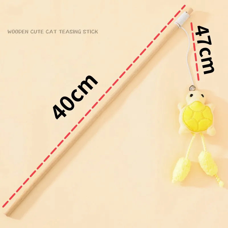 Interactive Feather Wood Handle Tassel Stick with Bell