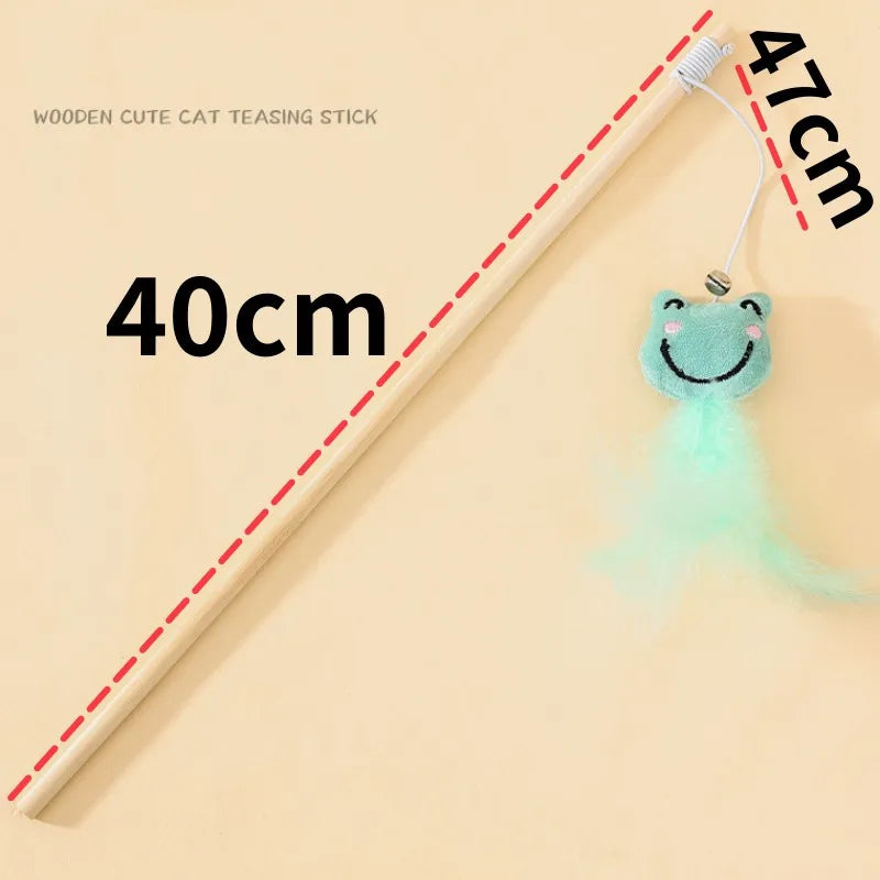 Interactive Feather Wood Handle Tassel Stick with Bell