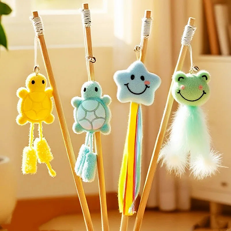 Interactive Feather Wood Handle Tassel Stick with Bell