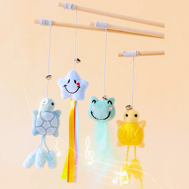 Interactive Feather Wood Handle Tassel Stick with Bell