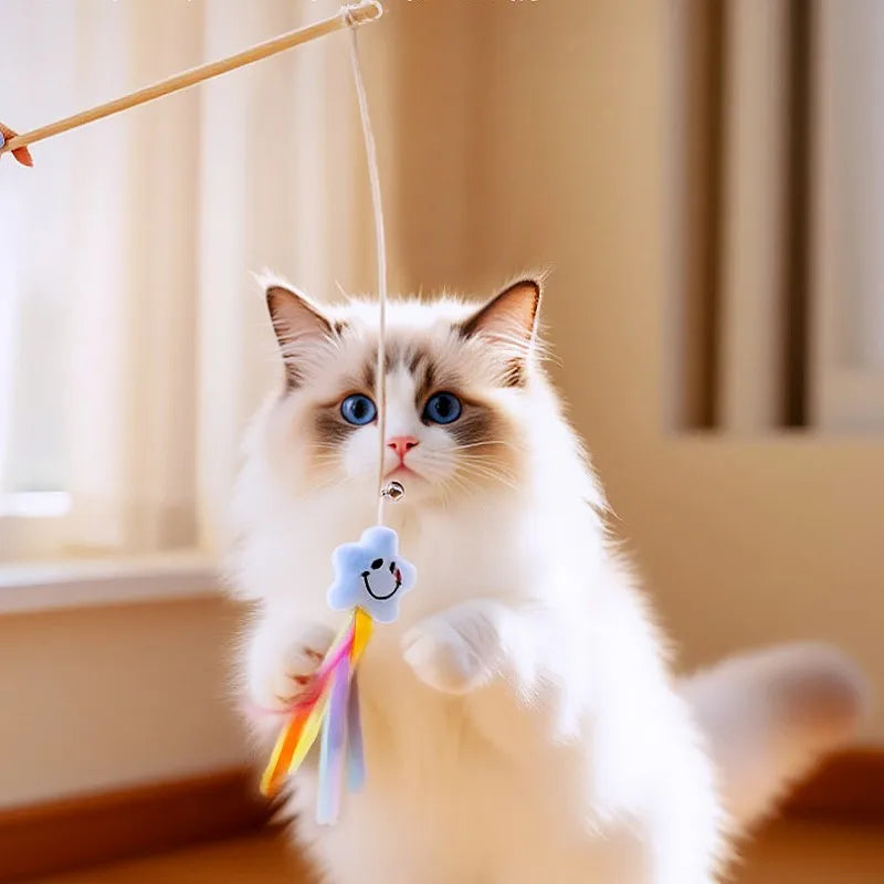 Interactive Feather Wood Handle Tassel Stick with Bell