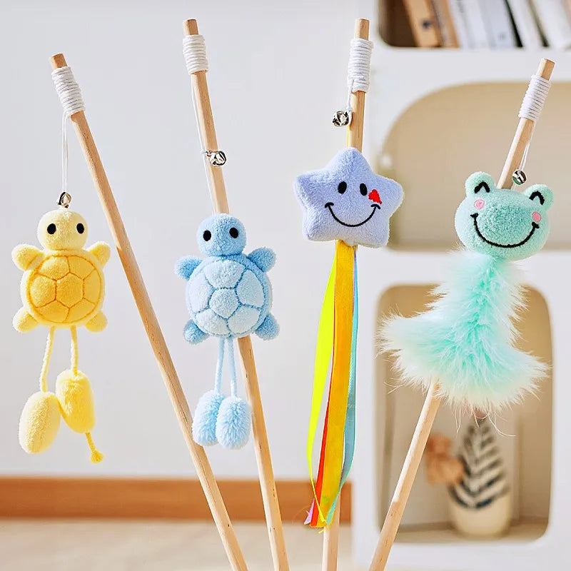 Interactive Feather Wood Handle Tassel Stick with Bell