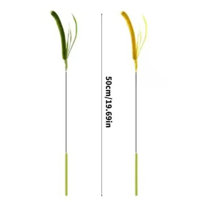 Interactive Flexible Wire Feather Cat Teaser Wand with Tail Grass