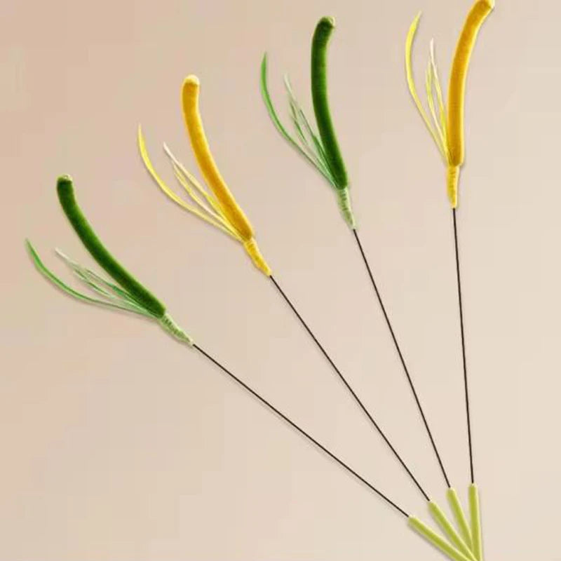 Interactive Flexible Wire Feather Cat Teaser Wand with Tail Grass
