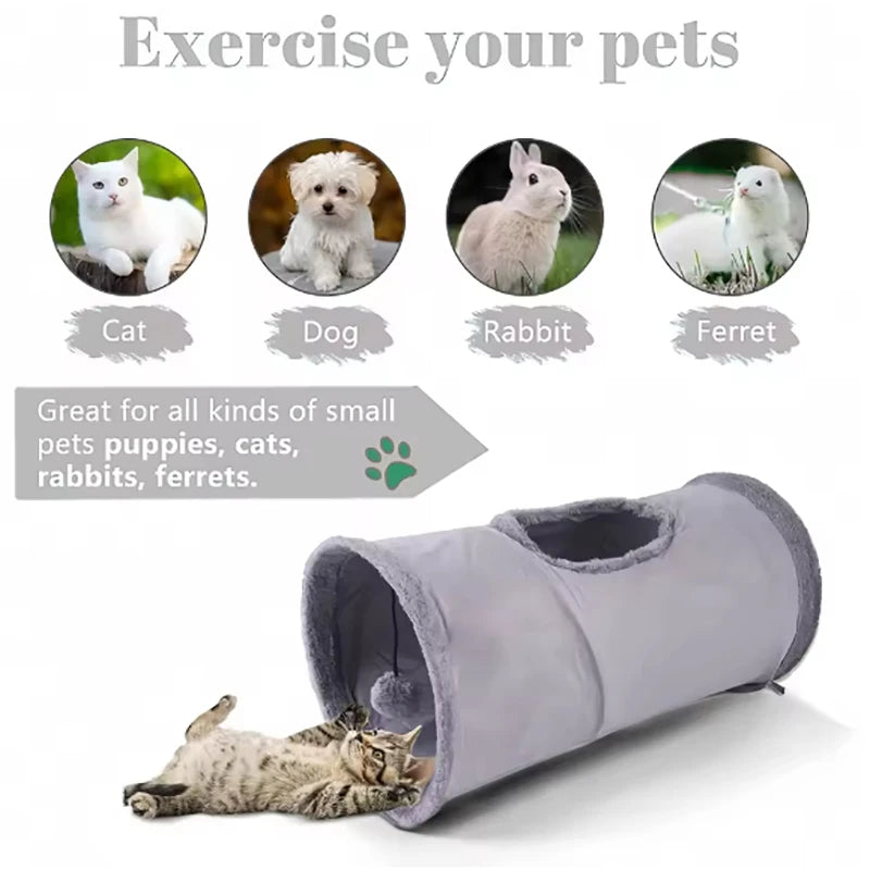 Interactive Plush Pet Tunnel with Dangling Pom Pom