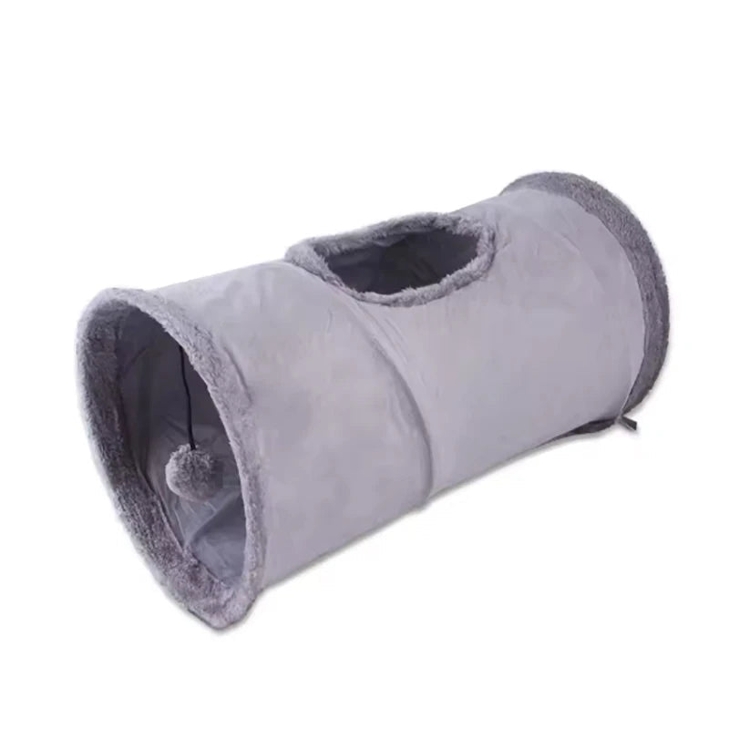 Interactive Plush Pet Tunnel with Dangling Pom Pom
