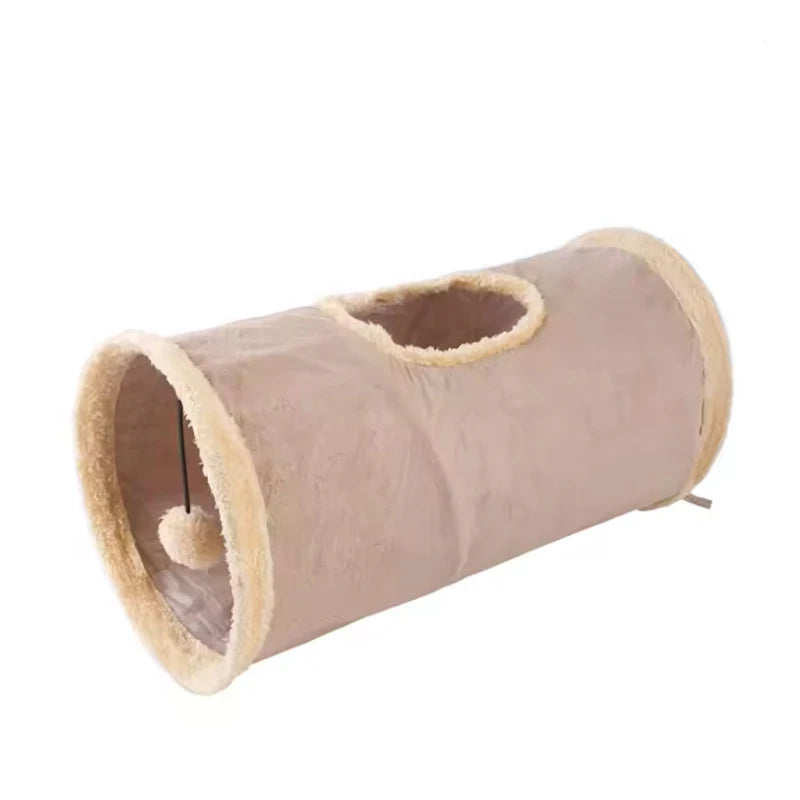Interactive Plush Pet Tunnel with Dangling Pom Pom