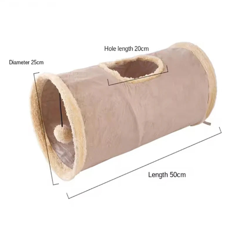 Interactive Plush Pet Tunnel with Dangling Pom Pom
