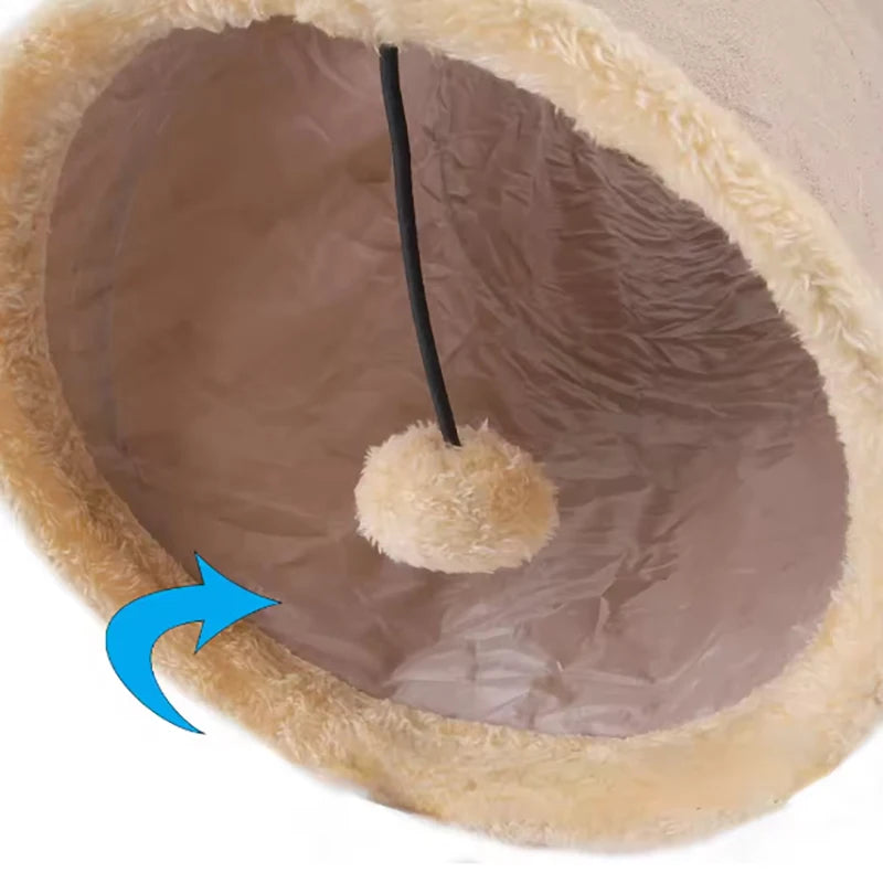 Interactive Plush Pet Tunnel with Dangling Pom Pom