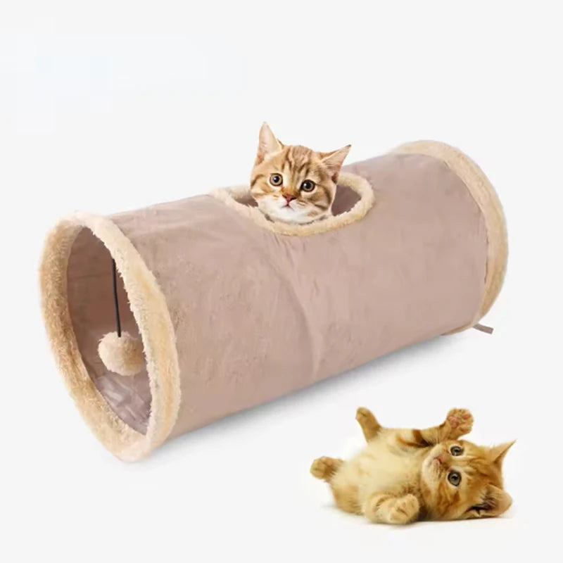 Interactive Plush Pet Tunnel with Dangling Pom Pom