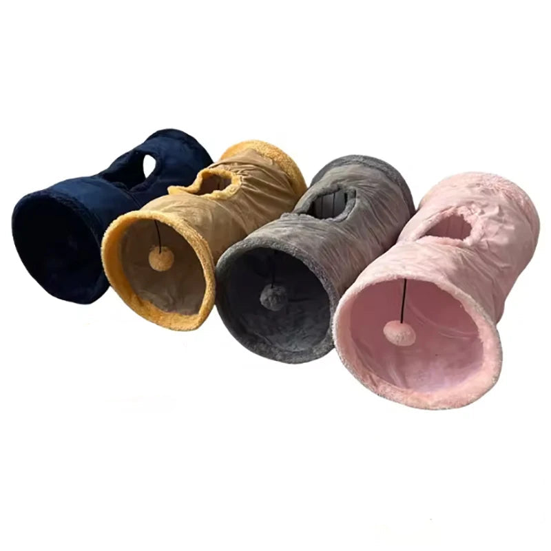 Interactive Plush Pet Tunnel with Dangling Pom Pom