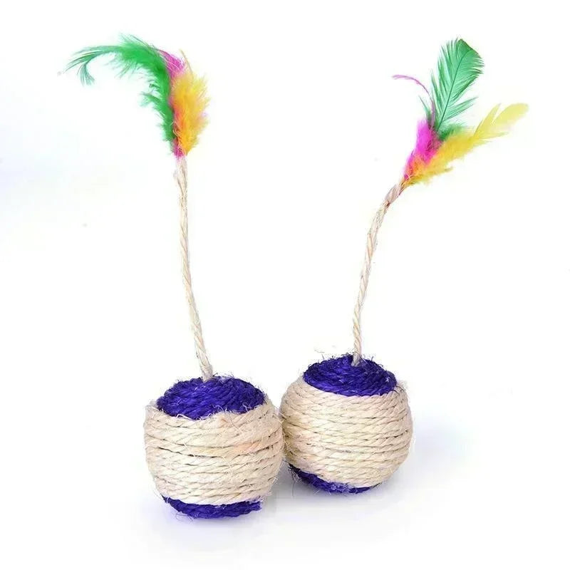 Interactive Sisal Scratching Ball Feather Cat Toy