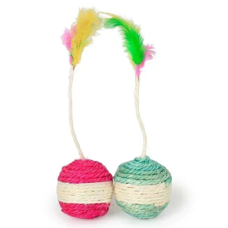 Interactive Sisal Scratching Ball Feather Cat Toy