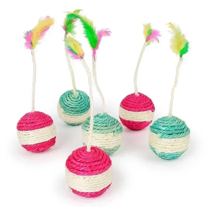 Interactive Sisal Scratching Ball Feather Cat Toy