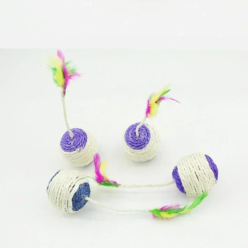 Interactive Sisal Scratching Ball Feather Cat Toy