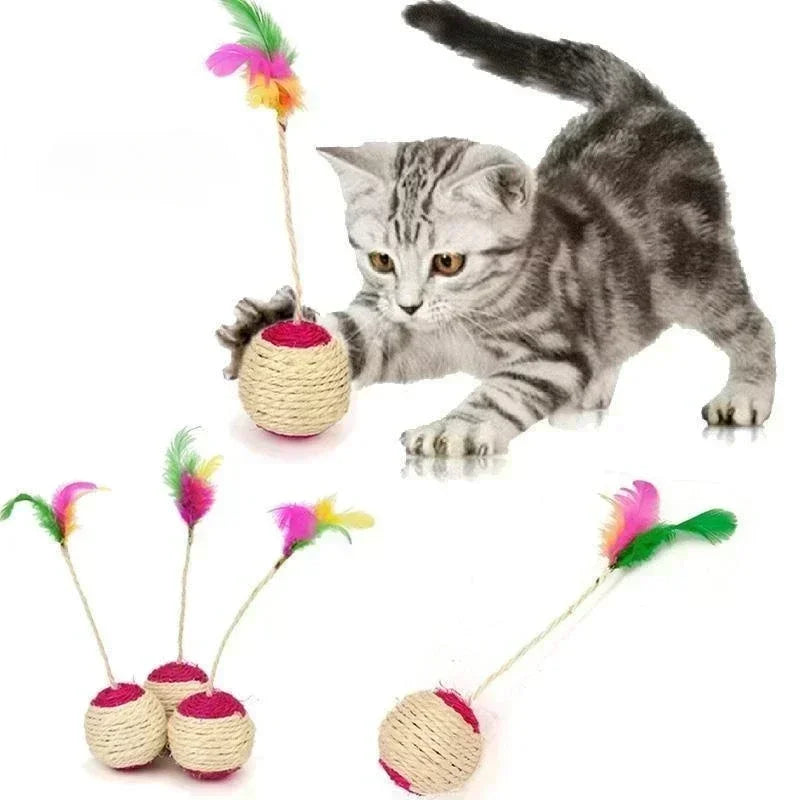 Interactive Sisal Scratching Ball Feather Cat Toy