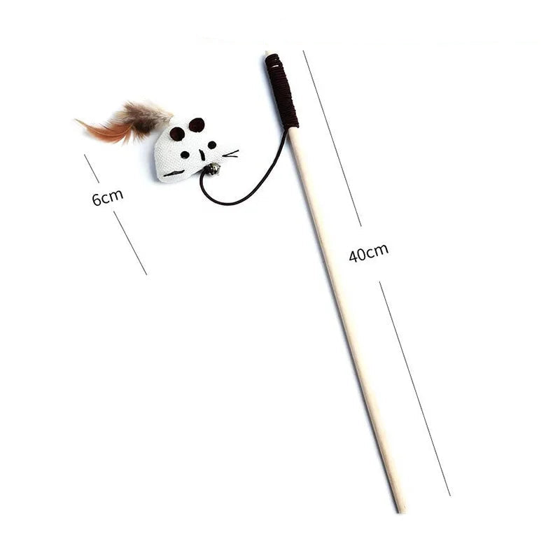 Interactive Wooden Feather Teaser Wand for Cats