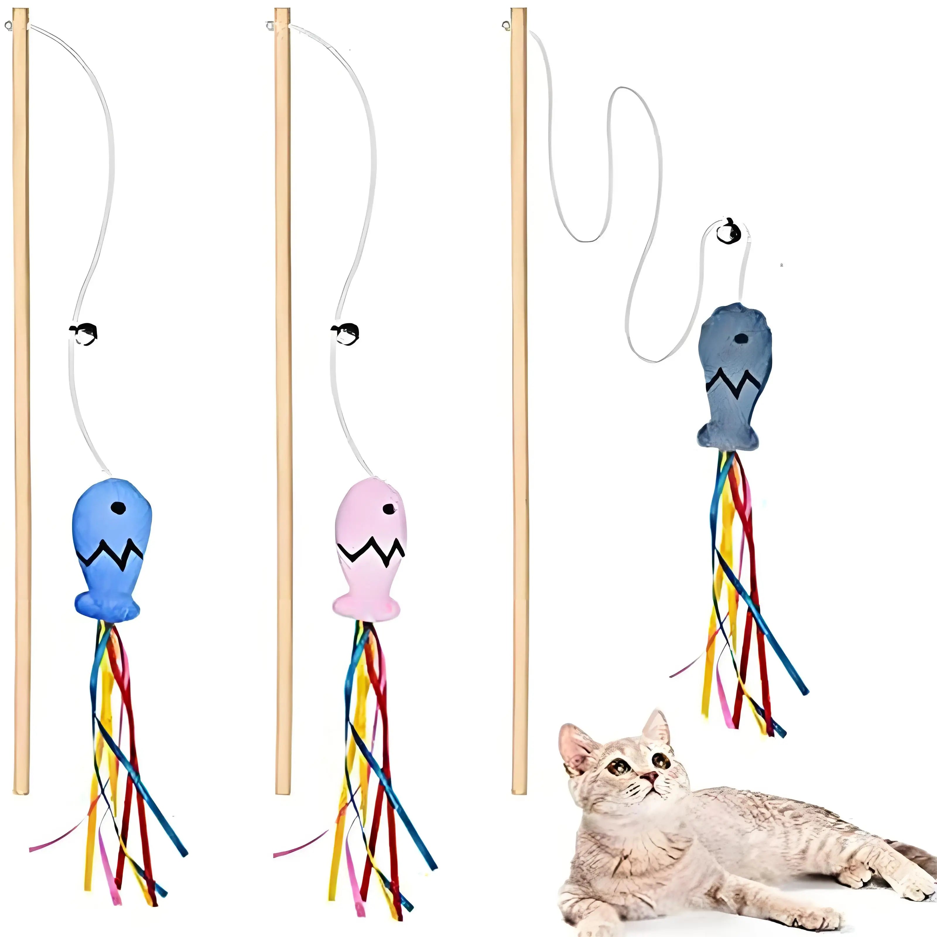 Interactive Wooden Feather Teaser Wand for Cats