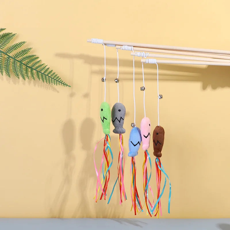 Interactive Wooden Feather Teaser Wand for Cats